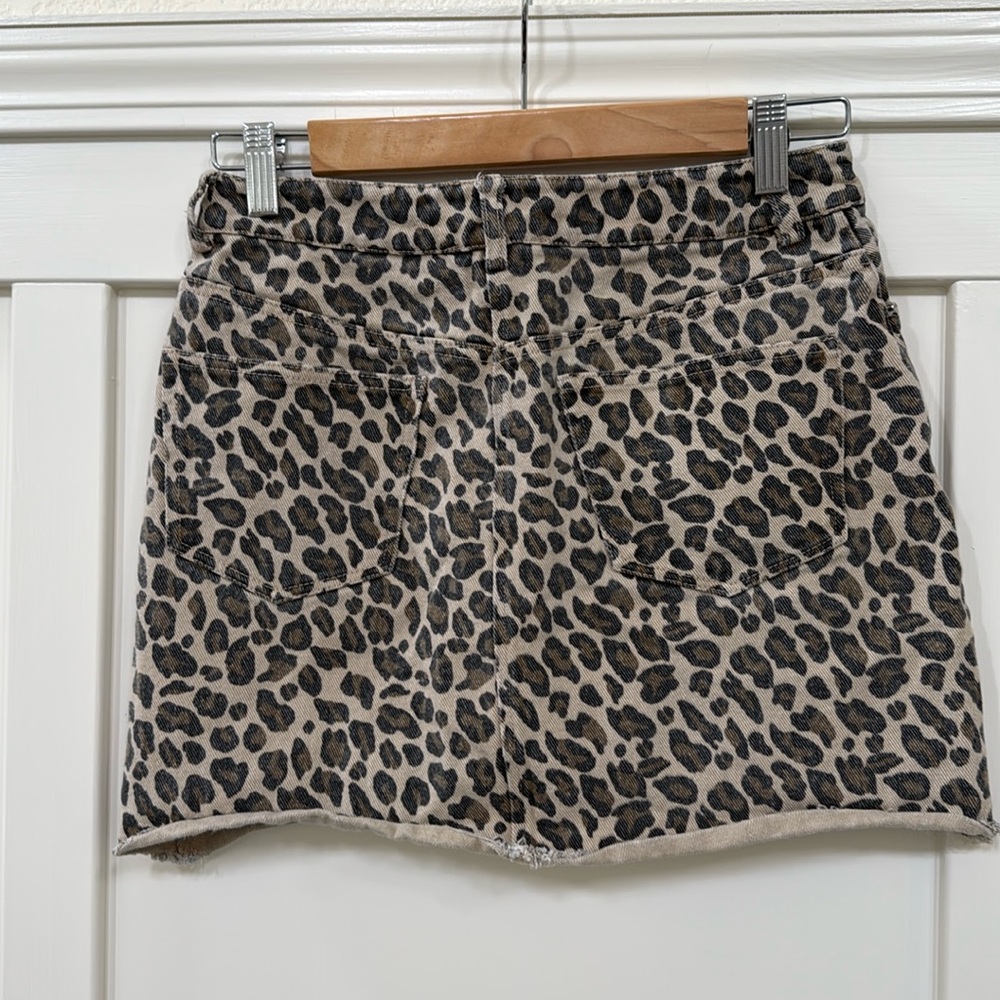 Entro Leopard Animal Print Denim Skirt Sz S
